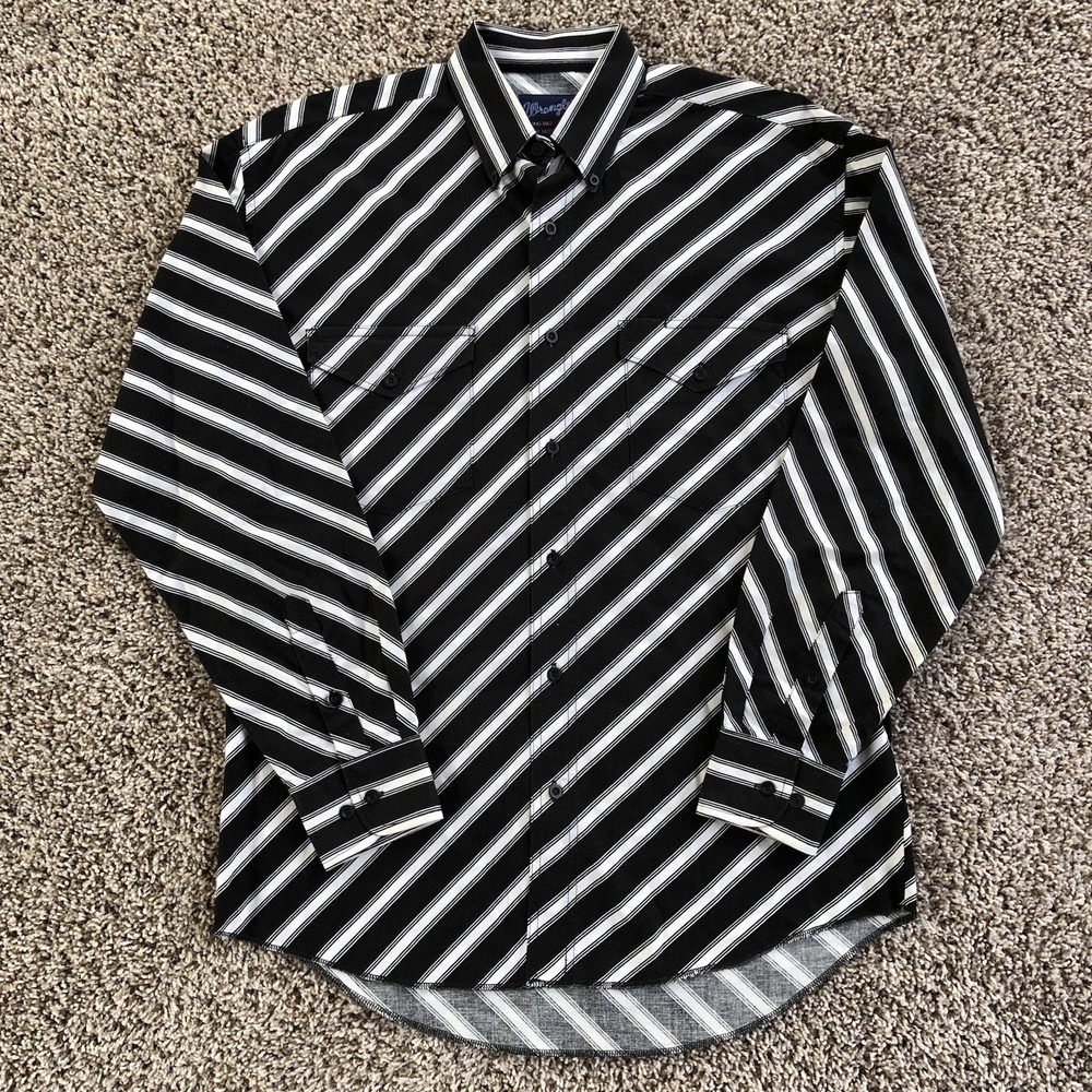 Wrangler Brushpopper Shirt Size 15.5/34 X-Long Tails Western Diagonal Stripes